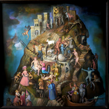 Malerei mit dem Titel "Babel tower" von Alfonso Rocchi, Original-Kunstwerk, Öl