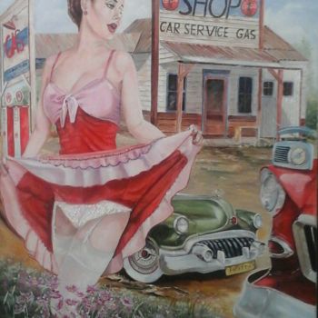 Painting titled "TUTTI  FRUTI" by Rocha  ,Pin-Up-Style-Painting-Art, Original Artwork, Oil Mounted on Wood Stretcher frame