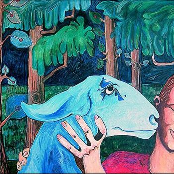 Painting titled "Girl and Goat" by Rochele Royster, Original Artwork, Oil