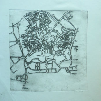 Printmaking titled "Map of Évora" by Suzi Silva, Original Artwork, Etching