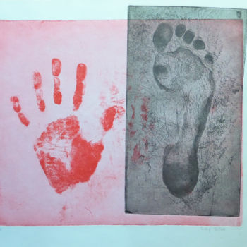 Druckgrafik mit dem Titel "HandFeet" von Suzi Silva, Original-Kunstwerk, Radierung