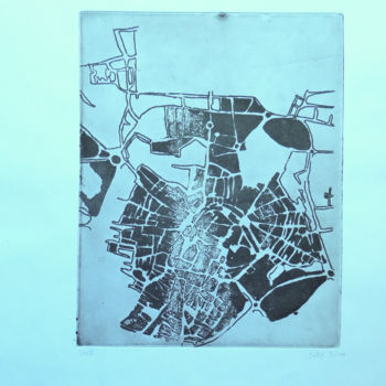 Printmaking titled "Map of ÉvoraII" by Suzi Silva, Original Artwork, Etching