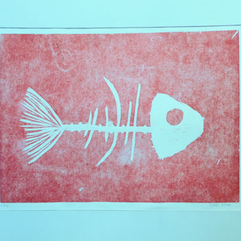Printmaking titled "RedFish" by Suzi Silva, Original Artwork, Xylography
