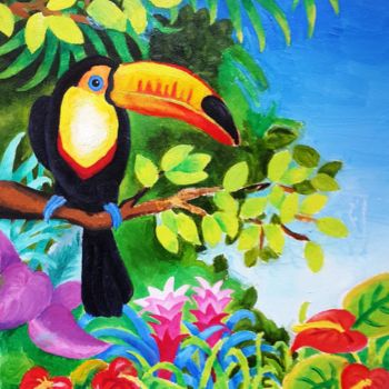 Peinture intitulée "Toucan" par Rockate, Œuvre d'art originale, Huile
