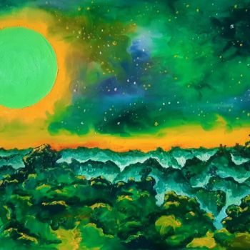 Painting titled "Green, green planet" by Rockate, Original Artwork, Oil