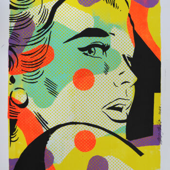 Schilderij getiteld "Comic Girl in Neon…" door Roco.Studio, Origineel Kunstwerk, Acryl