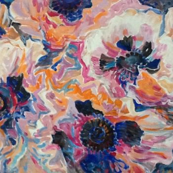 Painting titled "Flowers" by Rodica, Original Artwork, Oil