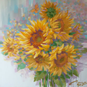 Картина под названием "Sunny flower" - Yuriy Sidorenko, Подлинное произведение искусства, Акрил Установлен на Деревянная рам…