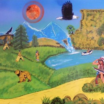Painting titled "La plaine du guette…" by Rodolphe Lakota Spirit, Original Artwork, Oil