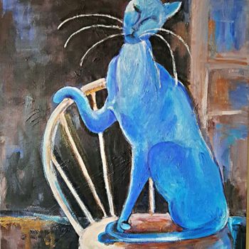 绘画 标题为“La chatte bleue” 由Rodolphe Lavayssiere, 原创艺术品, 丙烯