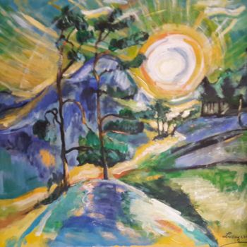 Painting titled "Le soleil" by Rodolphe Lavayssiere, Original Artwork, Acrylic