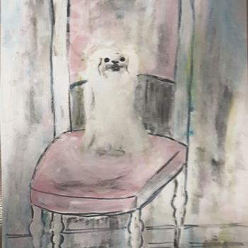 Pittura intitolato "Chien sur une chaise" da Rodolphe Lavayssiere, Opera d'arte originale, Gouache