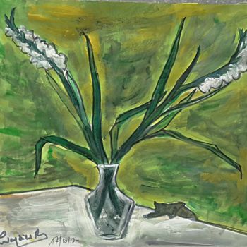 Pintura intitulada "Fleurs dans un vase" por Rodolphe Lavayssiere, Obras de arte originais, Guache