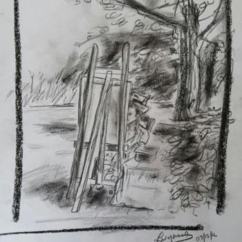 Drawing titled "Awen peignant à Bla…" by Rodolphe Lavayssiere, Original Artwork, Pencil