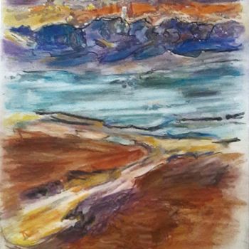 Drawing titled "Mer, soleil couchant" by Rodolphe Lavayssiere, Original Artwork, Pastel