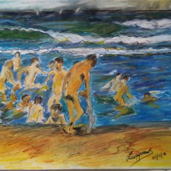 Dessin intitulée "Le Bain de mer" par Rodolphe Lavayssiere, Œuvre d'art originale, Pastel
