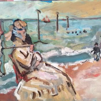 Painting titled "Femme bord de plage…" by Rodolphe Lavayssiere, Original Artwork, Acrylic