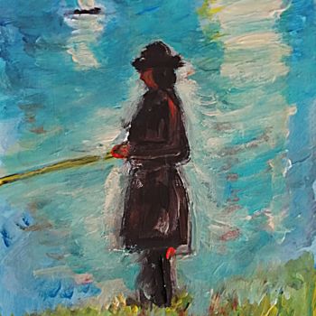 Peinture intitulée "Le pêcheur a la lig…" par Rodolphe Lavayssiere, Œuvre d'art originale, Huile