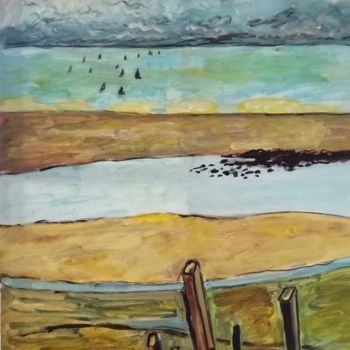 Painting titled "Bord de mer, soleil…" by Rodolphe Lavayssiere, Original Artwork, Acrylic