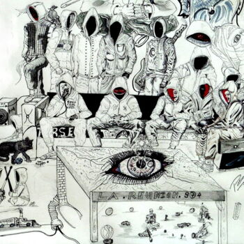 Dessin intitulée "La Famille à Capuche" par Rodolphe Persée, Œuvre d'art originale, Crayon