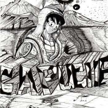「Son goku à capuche」というタイトルの描画 Rodolphe Perséeによって, オリジナルのアートワーク, 鉛筆
