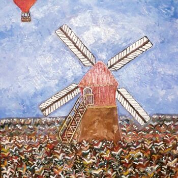 Peinture intitulée "voyage en montgolfi…" par Rodolphe Quinet, Œuvre d'art originale, Huile Monté sur Châssis en bois