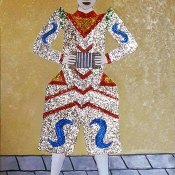 제목이 "clown-blanc de pixe…"인 미술작품 Rodolphe Quinet로, 원작, 기름 나무 들것 프레임에 장착됨