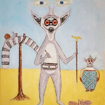 Peinture intitulée "le lémurien de Dali…" par Rodolphe Quinet, Œuvre d'art originale, Huile