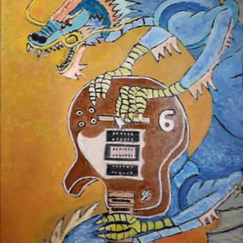 Painting titled "Pete le dragon de p…" by Rodolphe Quinet, Original Artwork, Oil Mounted on Wood Stretcher frame