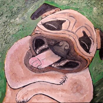 Pintura titulada "le chien mort de ri…" por Rodolphe Quinet, Obra de arte original, Oleo Montado en Cartulina