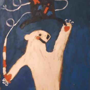 Pittura intitolato "l'ours" da Rodolphe Quinet, Opera d'arte originale, Olio Montato su Telaio per barella in legno