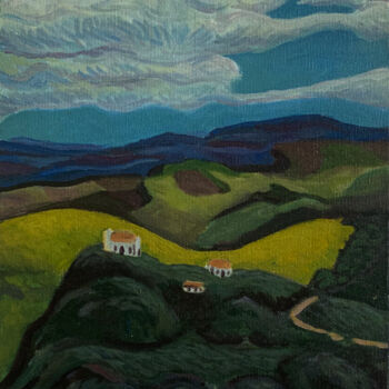 Pittura intitolato "Montanhas com igreja" da Rodrigo Brasil, Opera d'arte originale, Acrilico