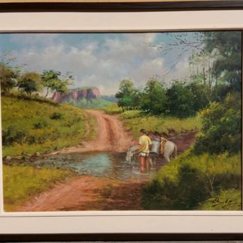 Painting titled "Hora de refrescar /…" by Clóvis Pescio, Original Artwork, Oil