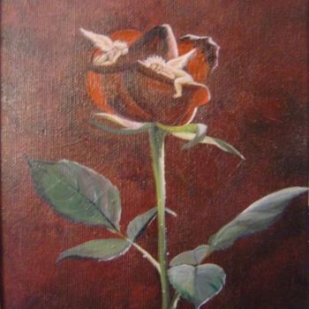 Painting titled "La rose et les anges" by Florence Roederer, Original Artwork, Oil
