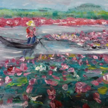 Pintura intitulada "Розовые кувшинки Le…" por Karina Roenko, Obras de arte originais, Óleo