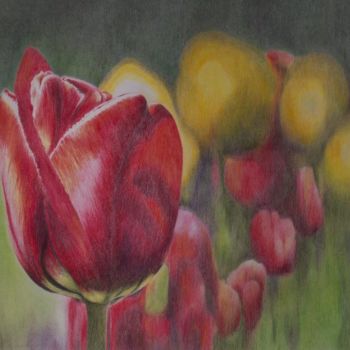 Peinture intitulée "Tulpen" par Ronald Firla, Œuvre d'art originale, Conté