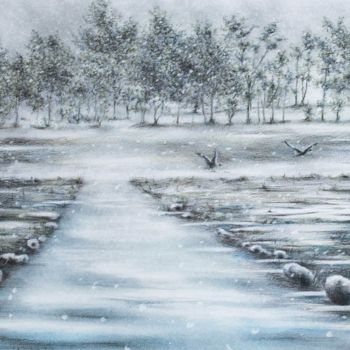 Peinture intitulée "Der Winter ist noch…" par Ronald Firla, Œuvre d'art originale, Conté