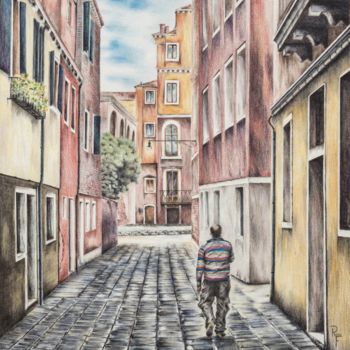 Malerei mit dem Titel "Backstreet" von Ronald Firla, Original-Kunstwerk, Conté-Buntstifte