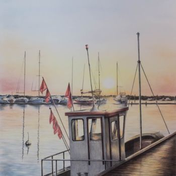 Malerei mit dem Titel "Sonnenaufgang am Ha…" von Ronald Firla, Original-Kunstwerk, Conté-Buntstifte