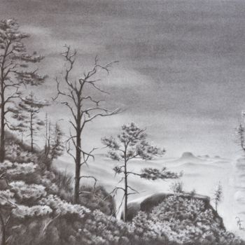 Painting titled "Elbsandsteingebirge" by Ronald Firla, Original Artwork, Pencil