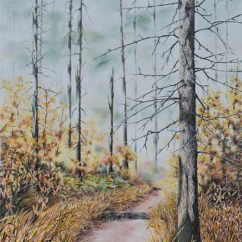 Painting titled "Herbst im Wald der…" by Ronald Firla, Original Artwork, Conté