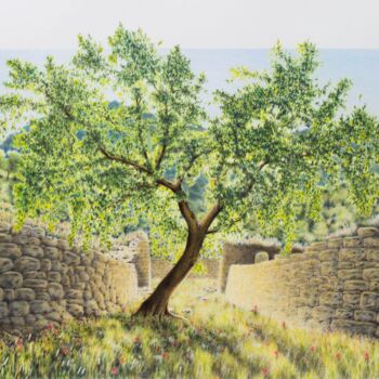 Painting titled "Im  Apfelgarten" by Ronald Firla, Original Artwork, Conté