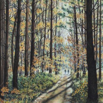 Painting titled "Herbstspaziergang" by Ronald Firla, Original Artwork, Conté