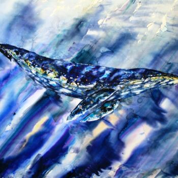 Peinture intitulée "La baleine" par Roger Boubenec, Œuvre d'art originale, Aquarelle