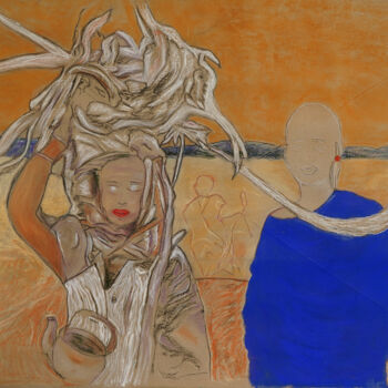 Tekening getiteld "Au confin du Sahara" door Roger Ernest Jankow, Origineel Kunstwerk, Pastel