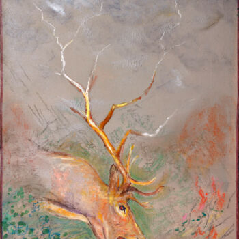 Painting titled "CERF" by Roger Hainaut, Original Artwork