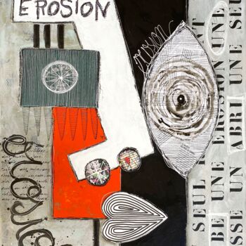 Painting titled "Erosion" by Roger.M, Original Artwork, Collages Mounted on Wood Stretcher frame