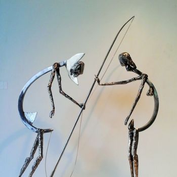 Sculpture titled "Mésaventure d'un pê…" by Roger Peulvey, Original Artwork, Metals