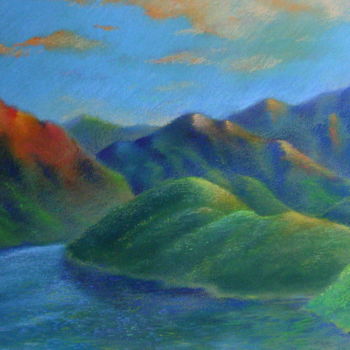 Drawing titled "Sunset in the mount…" by Roger Thijs, Original Artwork, Pastel
