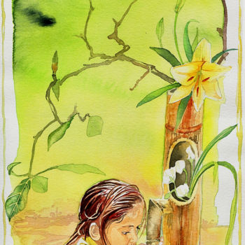 绘画 标题为“Aquarelle Enfant” 由Rogerducos-Toulouse, 原创艺术品, 水彩